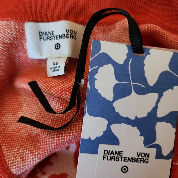 DVF Collared Sleeveless Ginkgo Cherry Tomato Sweaterknit Midi Wrap Dress NWT - Picture 8 of 9